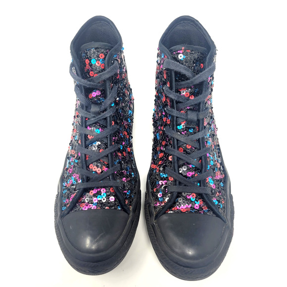 Converse Chuck Taylor Women's Sz 8 Black Sequin Skate Shoes Hi-Top Sneakers - Picture 7 of 10